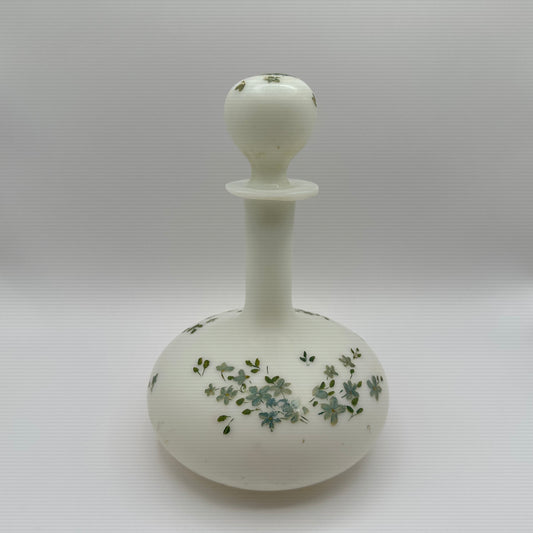 Victorian Milk Glass Vanity or Barber Shop Perfume Bottle, Handpainted