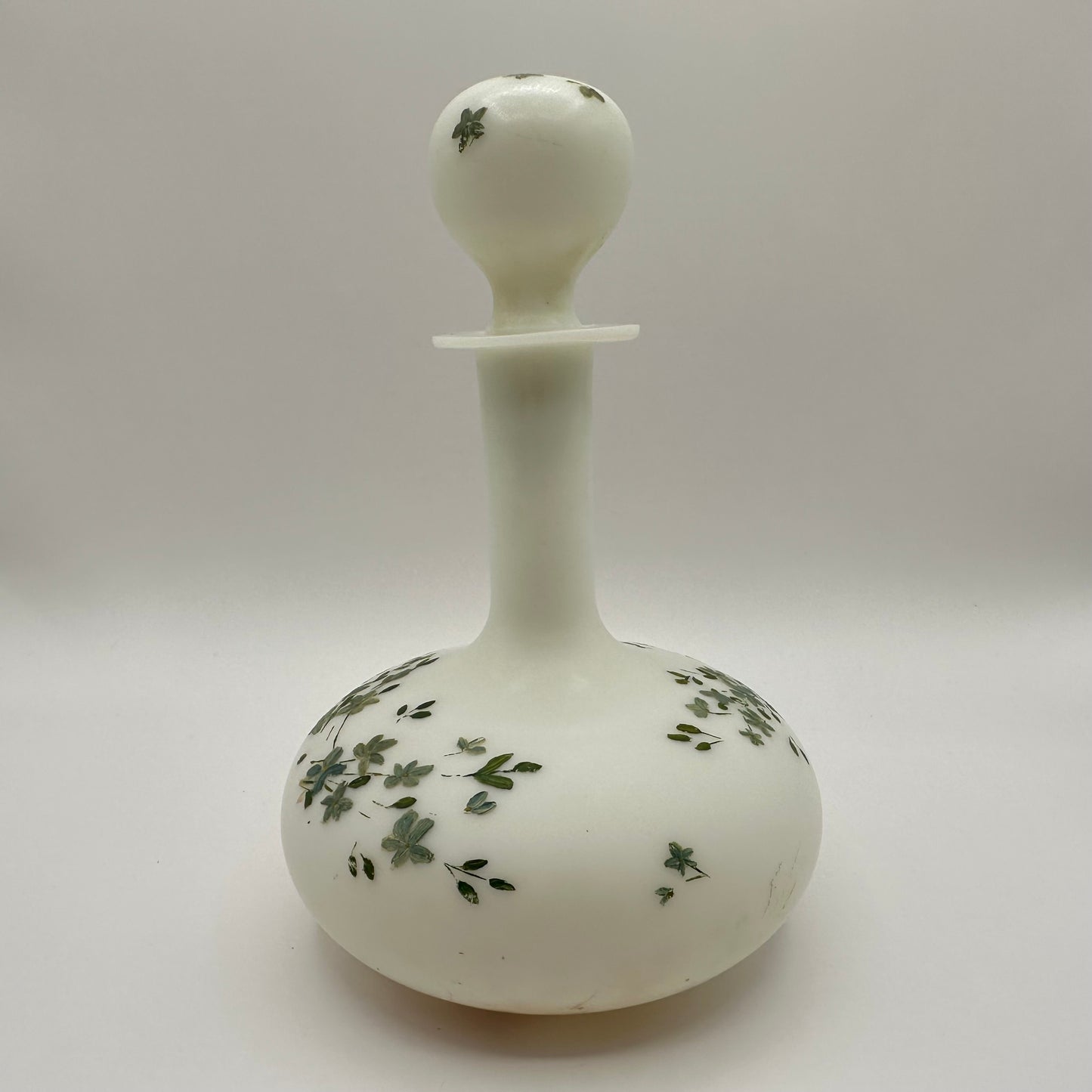 Victorian Milk Glass Vanity or Barber Shop Perfume Bottle, Handpainted