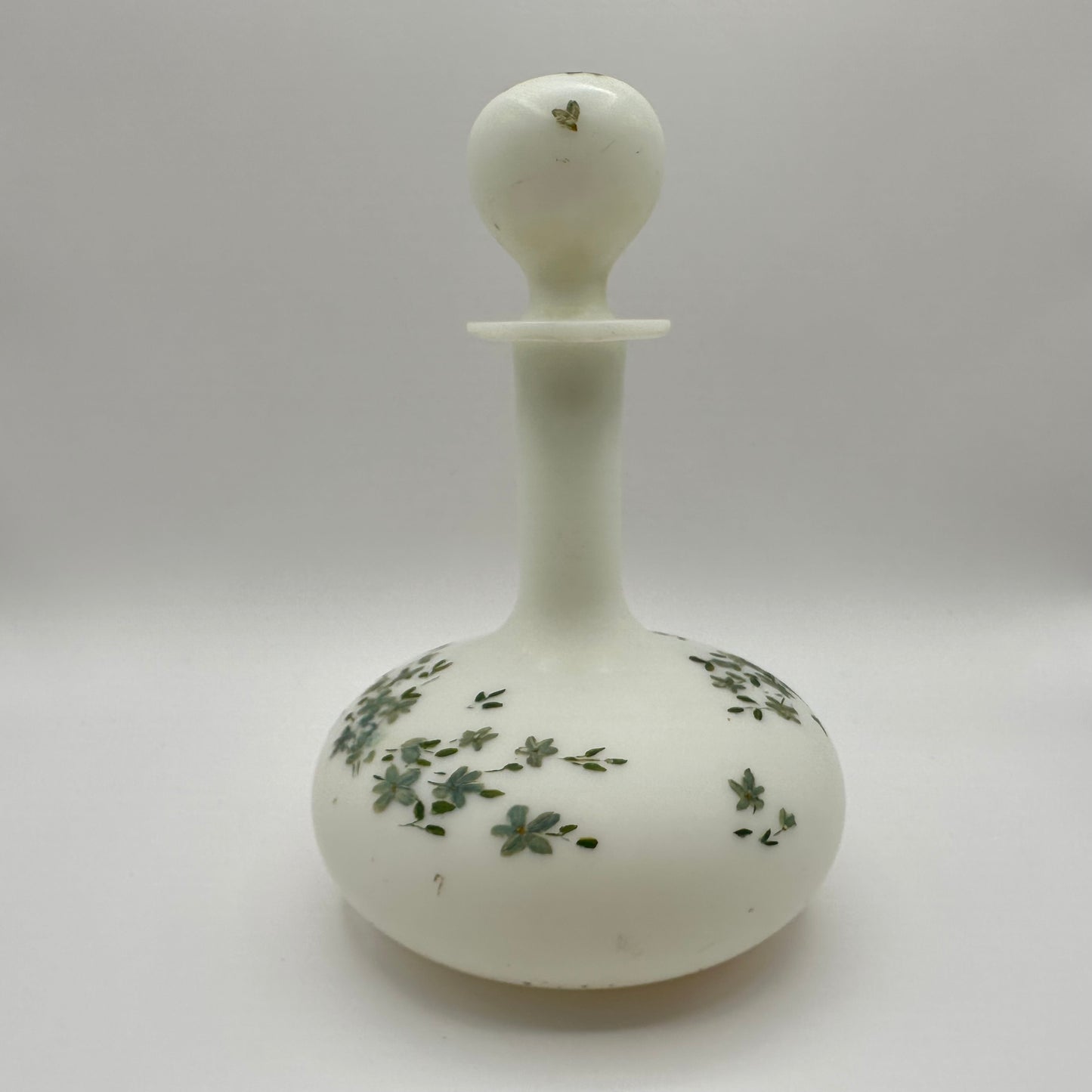 Victorian Milk Glass Vanity or Barber Shop Perfume Bottle, Handpainted