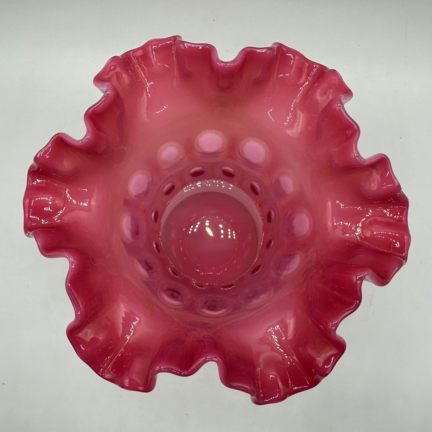 Vintage Fenton Cranberry Opalescent Coin Dot Ruffled Vase