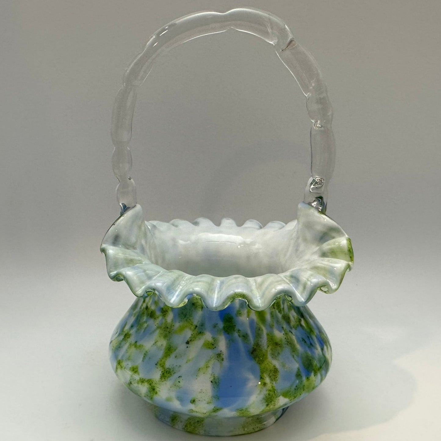 Fenton Glass Aventruine Vasa Murrhina Green Blue Basket