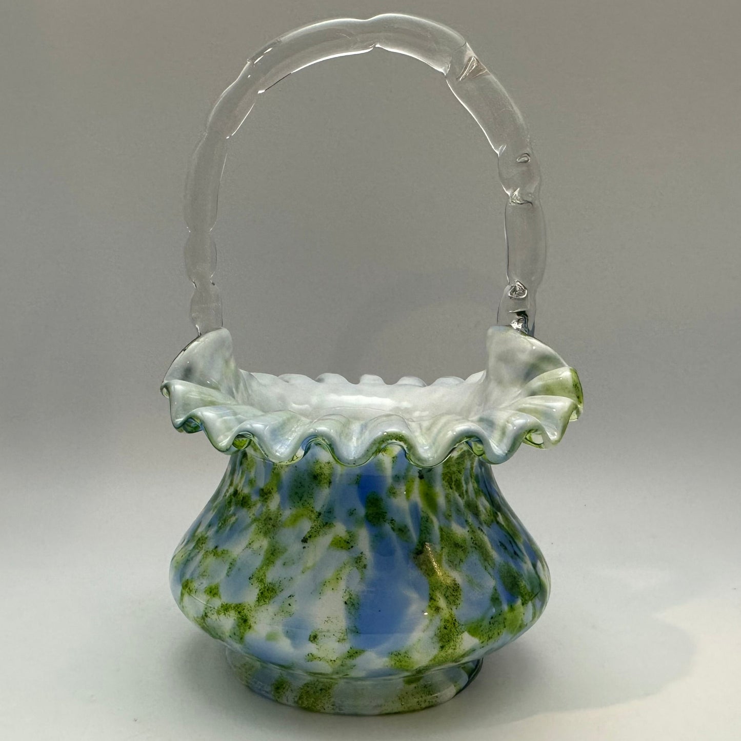 Fenton Glass Aventruine Vasa Murrhina Green Blue Basket