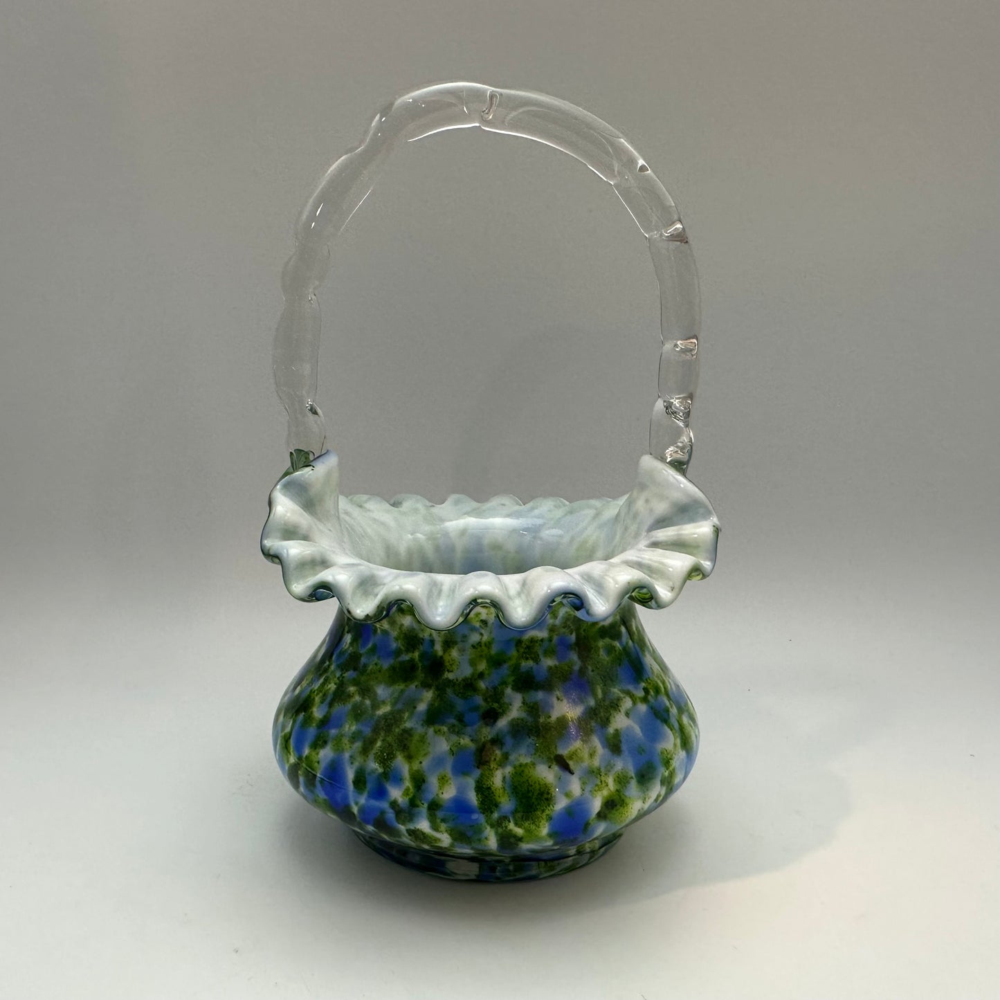 Fenton Glass Aventruine Vasa Murrhina Green Blue Basket