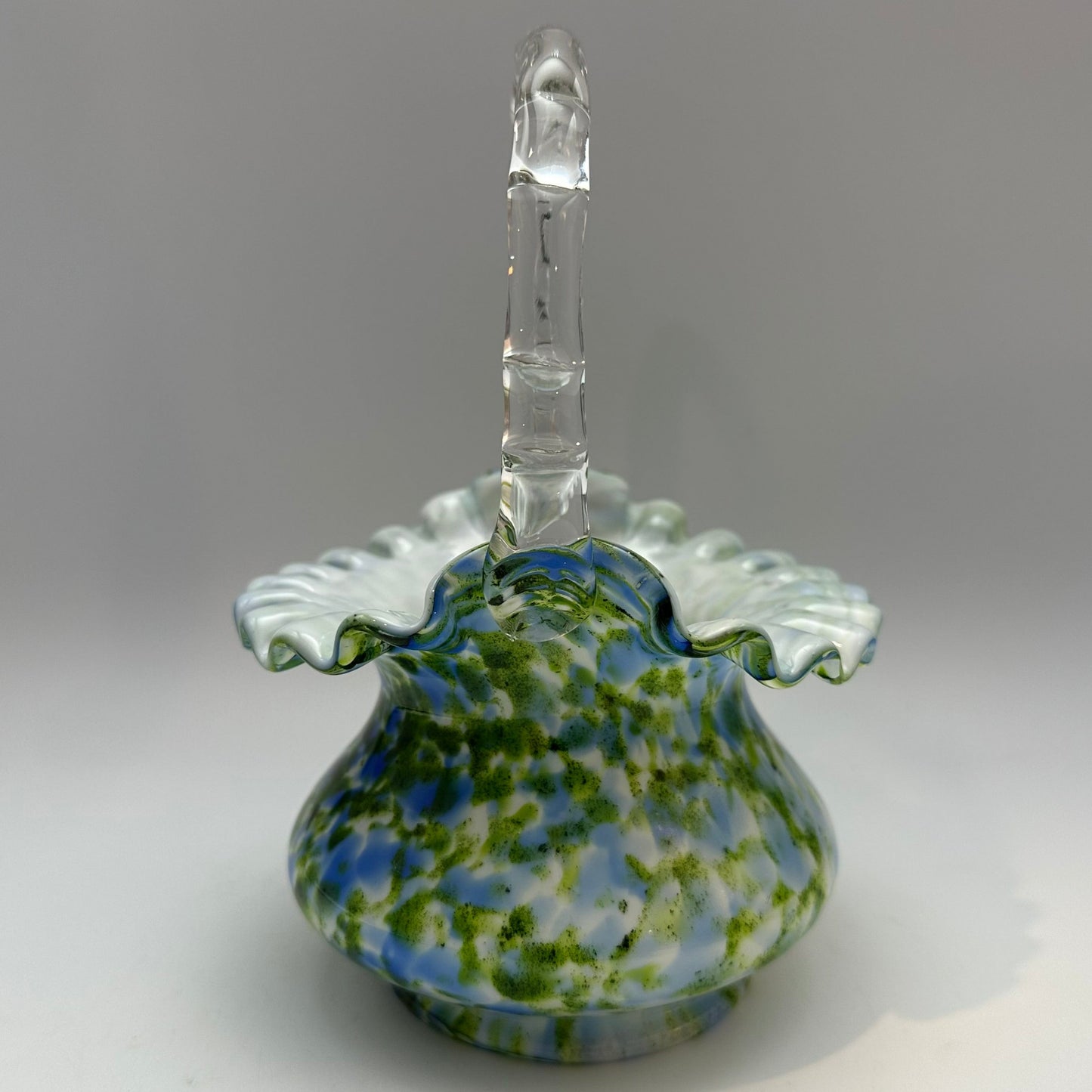 Fenton Glass Aventruine Vasa Murrhina Green Blue Basket