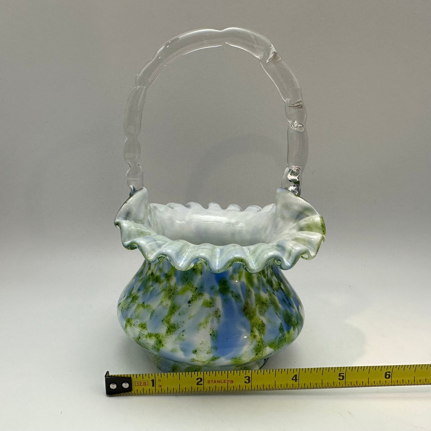 Fenton Glass Aventruine Vasa Murrhina Green Blue Basket