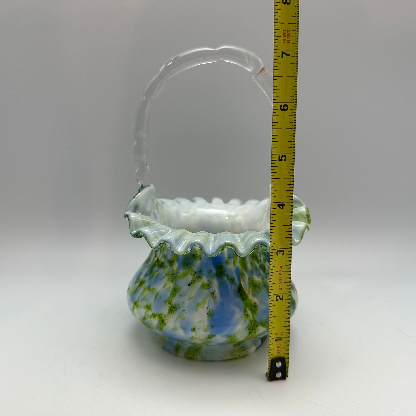 Fenton Glass Aventruine Vasa Murrhina Green Blue Basket