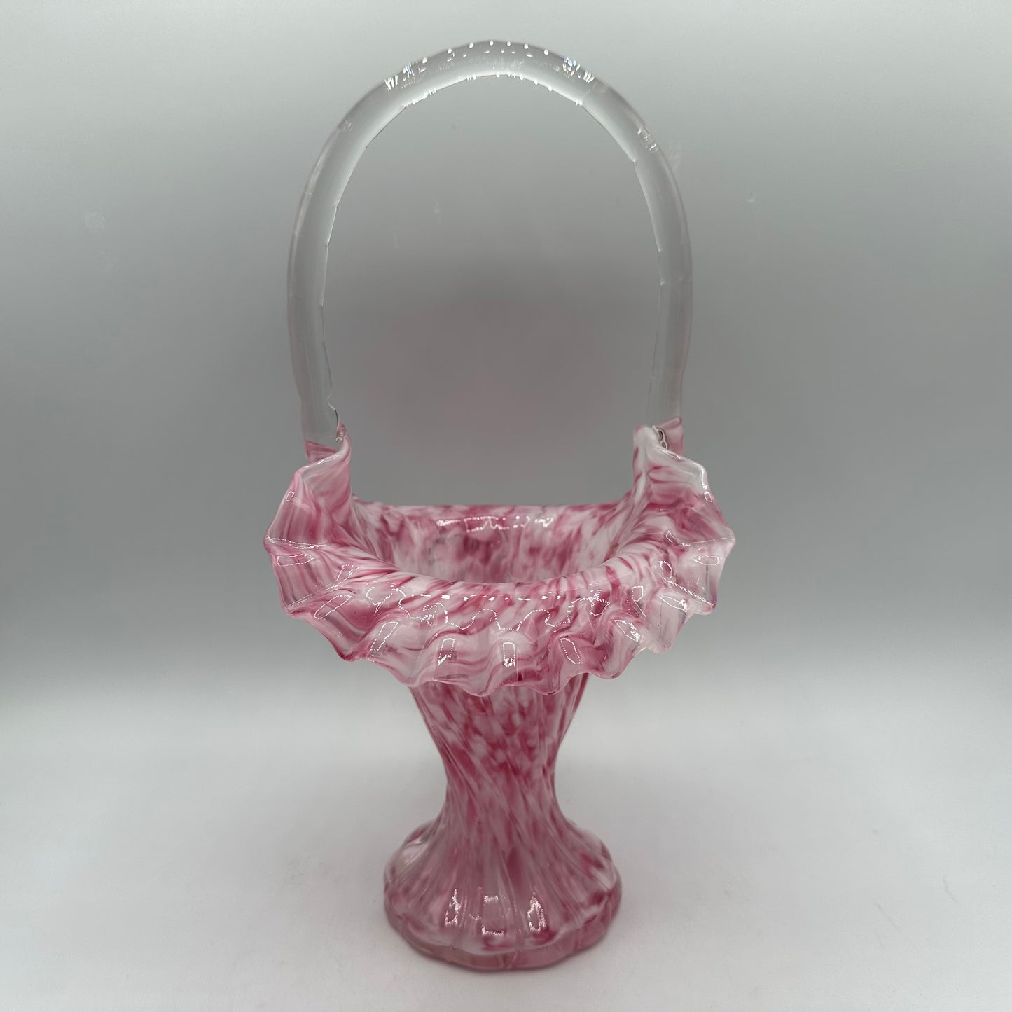 Fenton 1964 Rose Mist Vase Murrhina Art Glass Basket