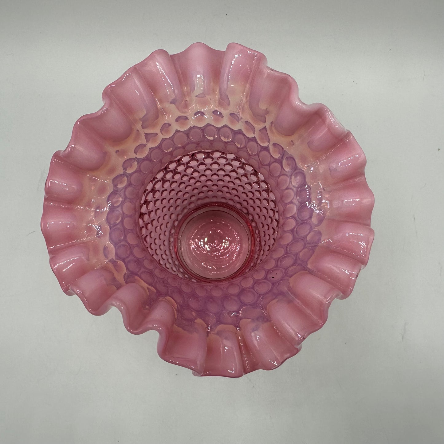 Fenton Cranberry Opalescent Hobnail Vase Ruffled Edge, 5 1/2"