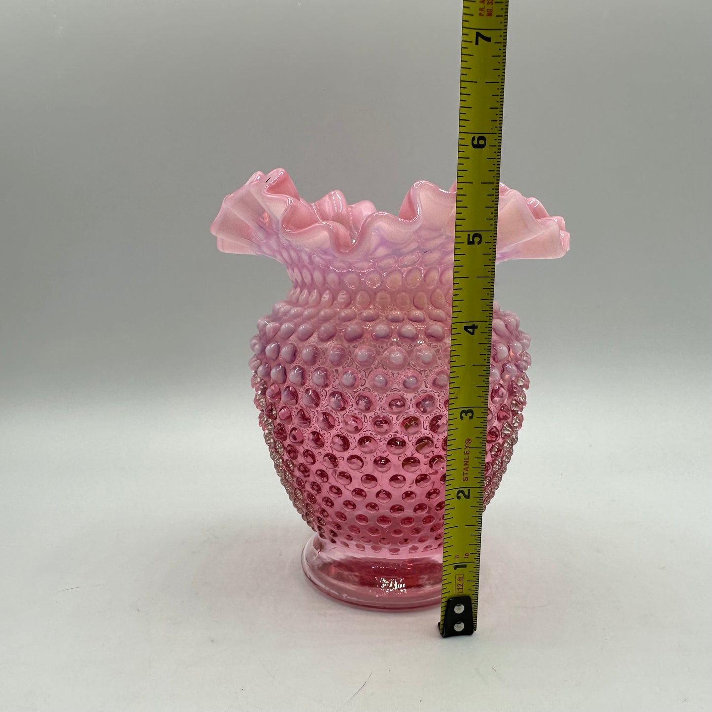 Fenton Cranberry Opalescent Hobnail Vase Ruffled Edge, 5 1/2"