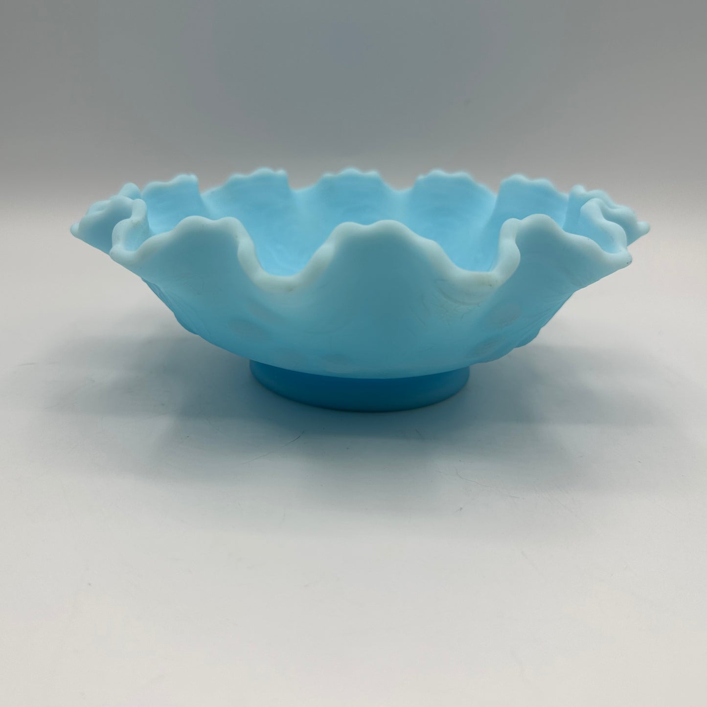 Fenton Light Blue Satin Glass Ruffled Persian Medallion Bowl