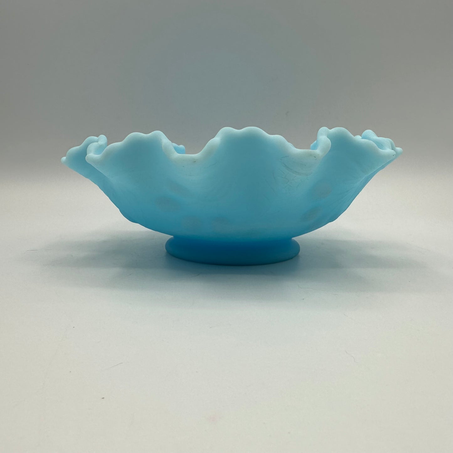 Fenton Light Blue Satin Glass Ruffled Persian Medallion Bowl