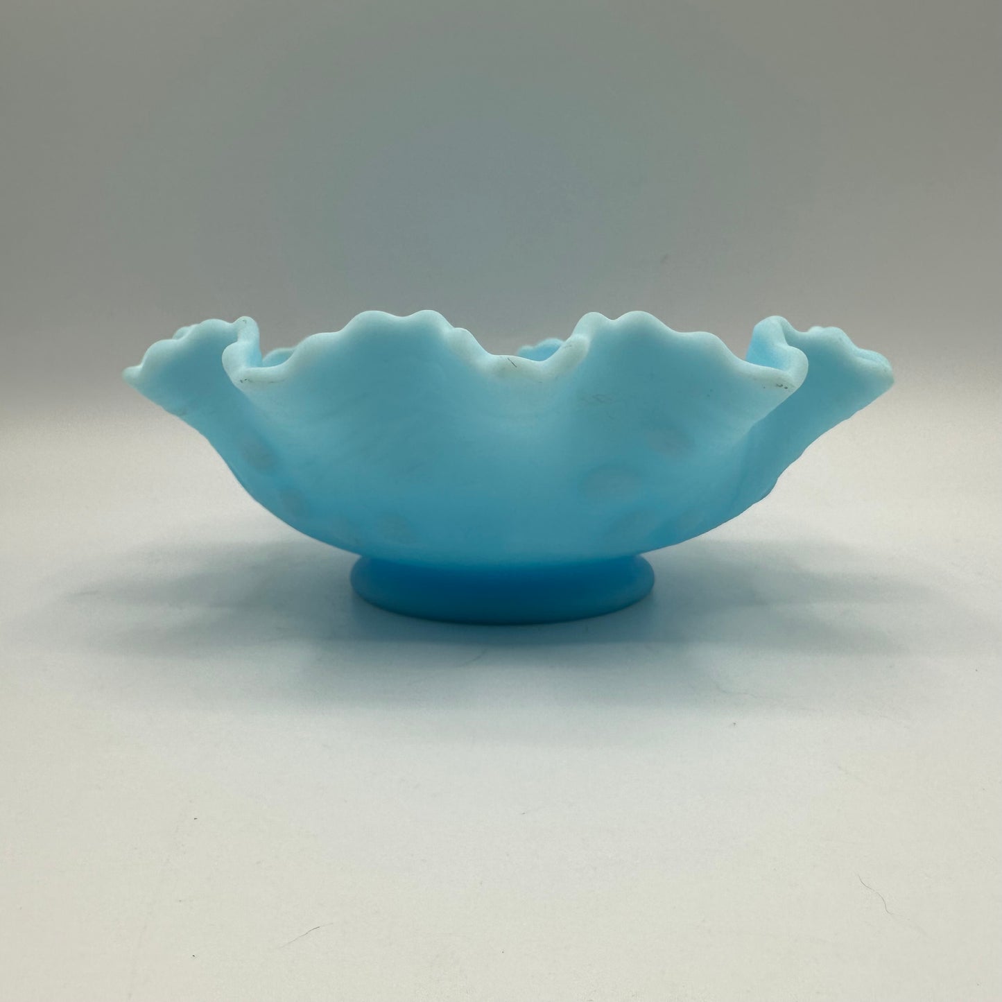 Fenton Light Blue Satin Glass Ruffled Persian Medallion Bowl