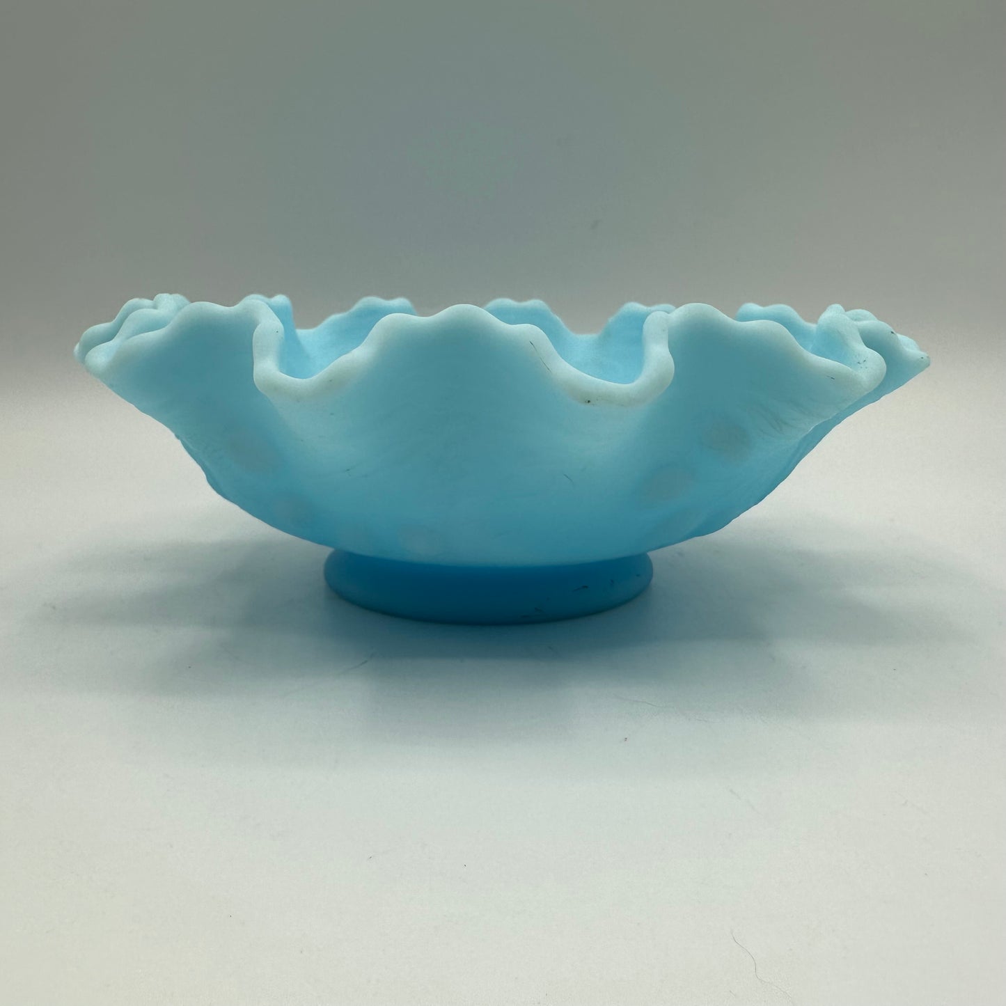 Fenton Light Blue Satin Glass Ruffled Persian Medallion Bowl