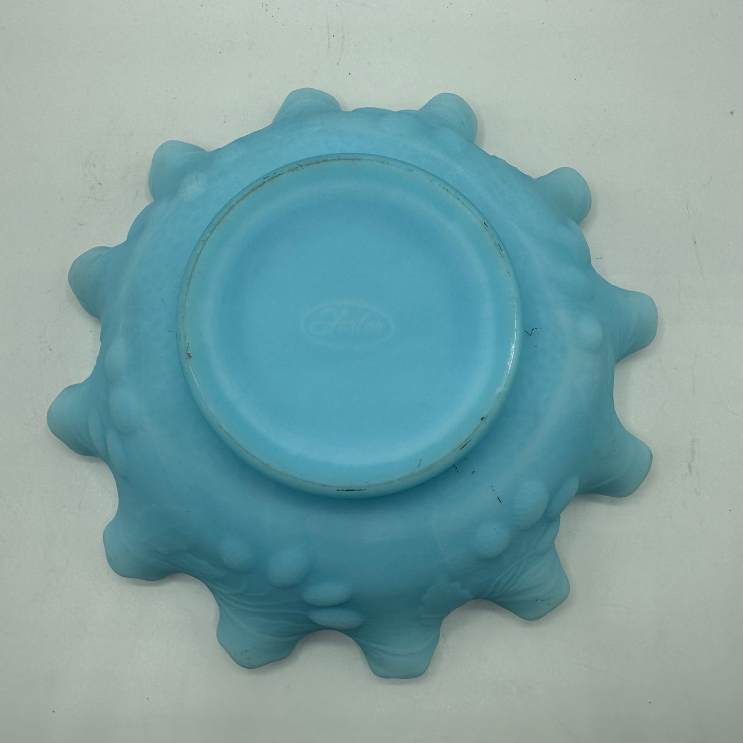 Fenton Light Blue Satin Glass Ruffled Persian Medallion Bowl