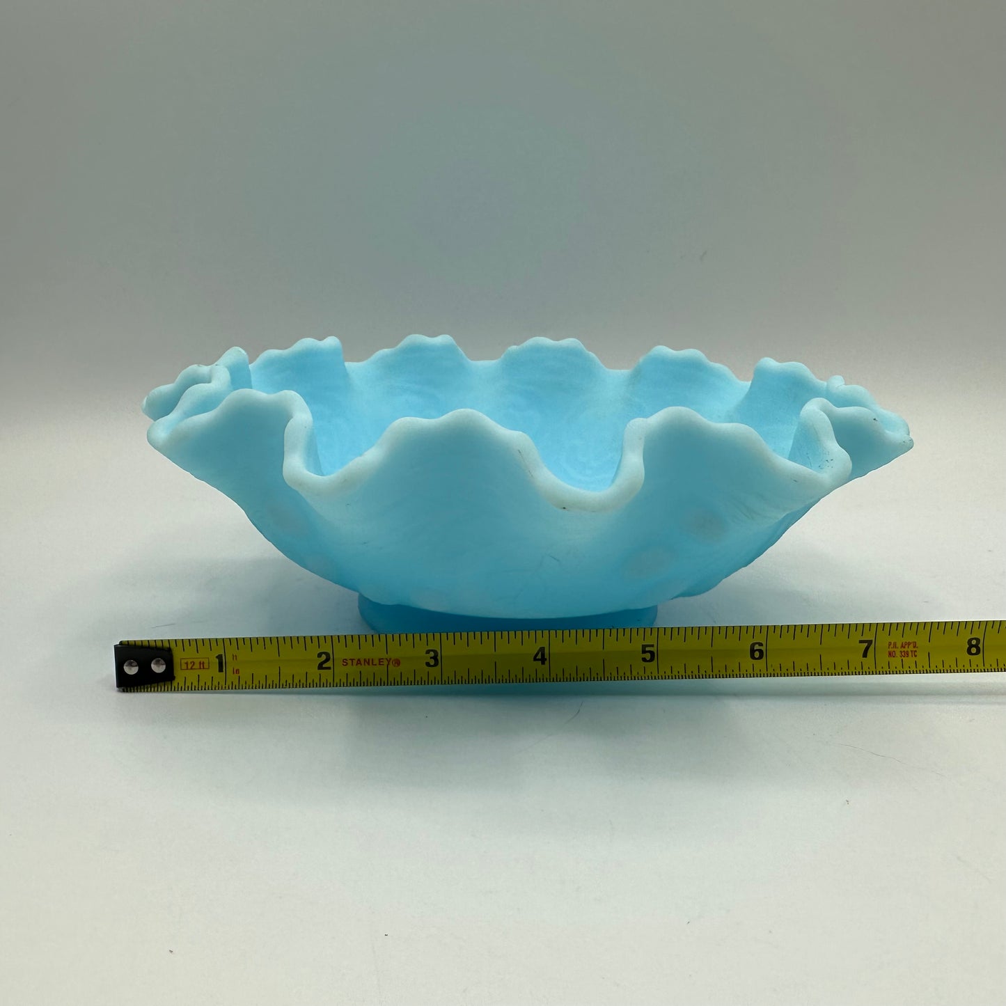 Fenton Light Blue Satin Glass Ruffled Persian Medallion Bowl