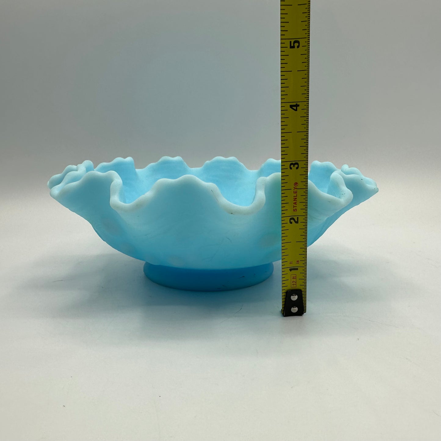 Fenton Light Blue Satin Glass Ruffled Persian Medallion Bowl