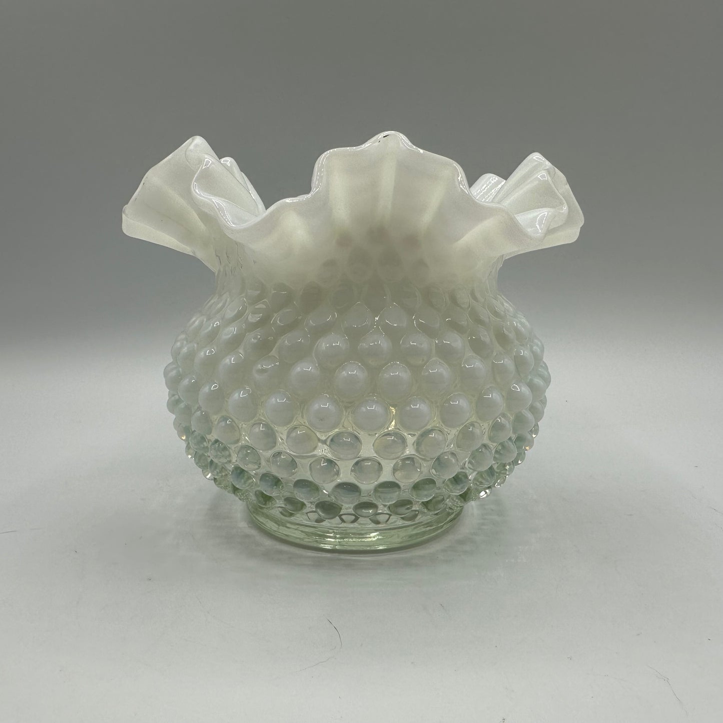 Fenton White Opalescent Hobnail Rose Bowl