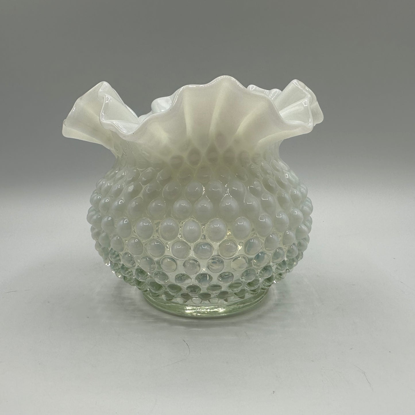 Fenton White Opalescent Hobnail Rose Bowl