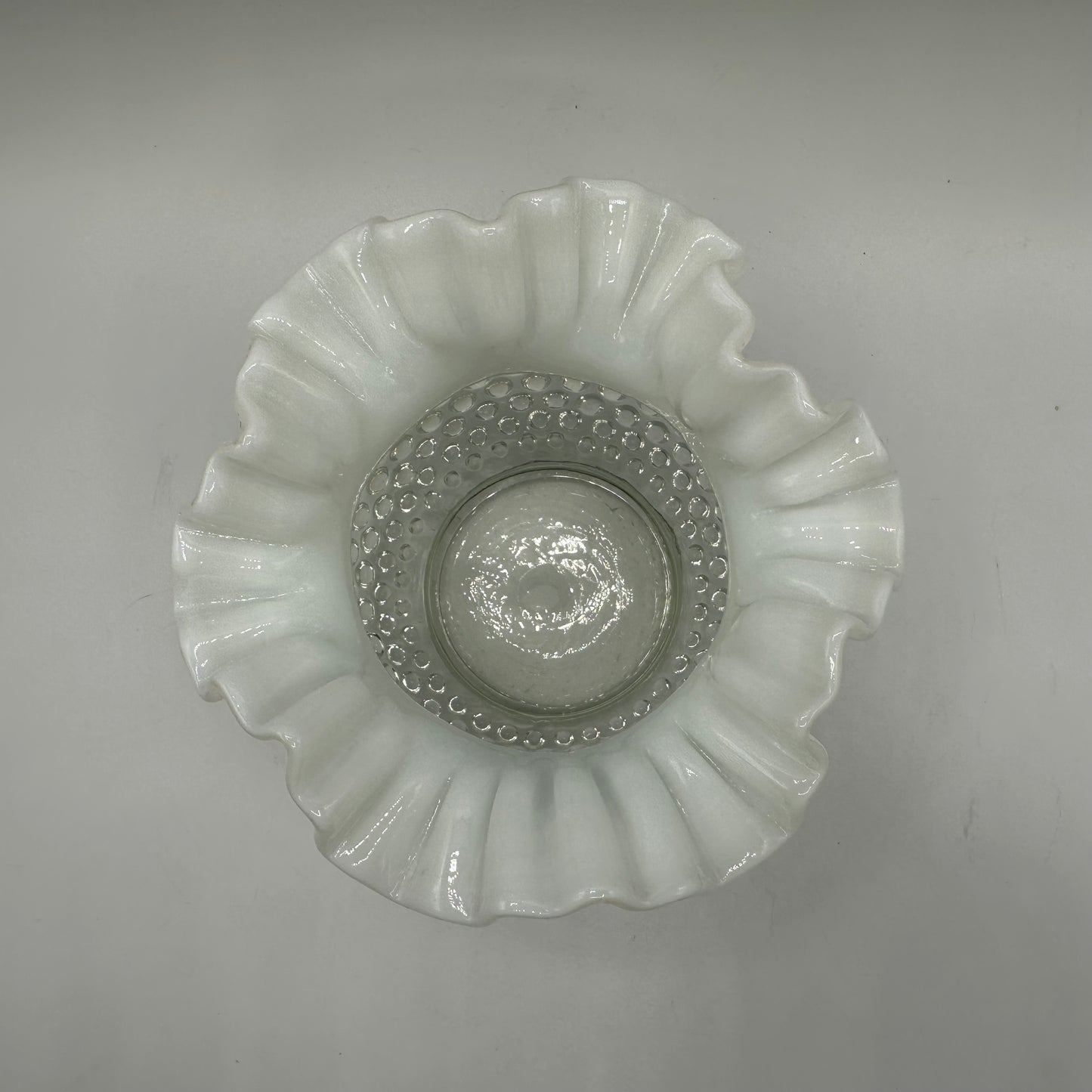 Fenton White Opalescent Hobnail Rose Bowl