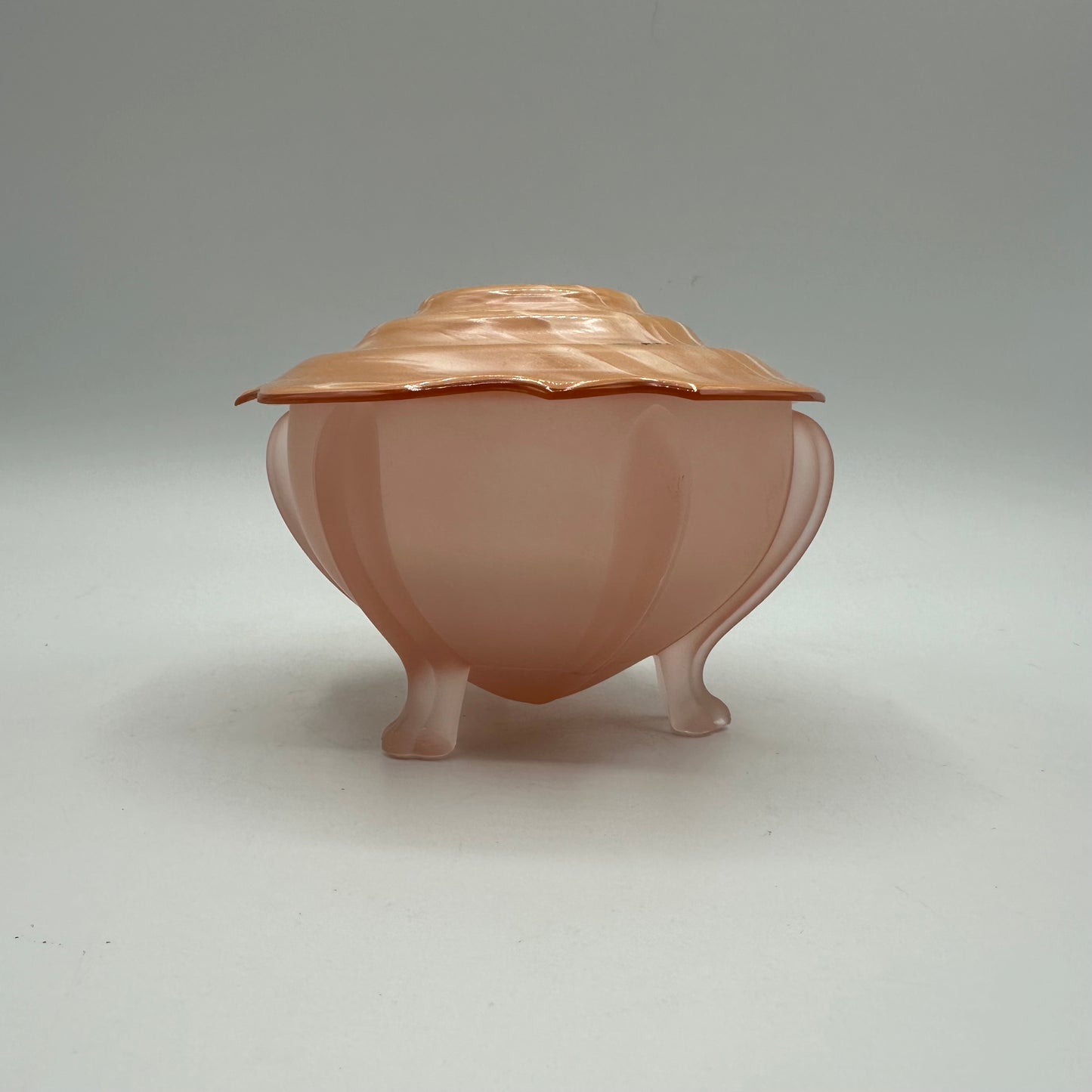 Art Deco Pink Frosted Glass Clawed Foot Powder Jar and Celluloid Lid