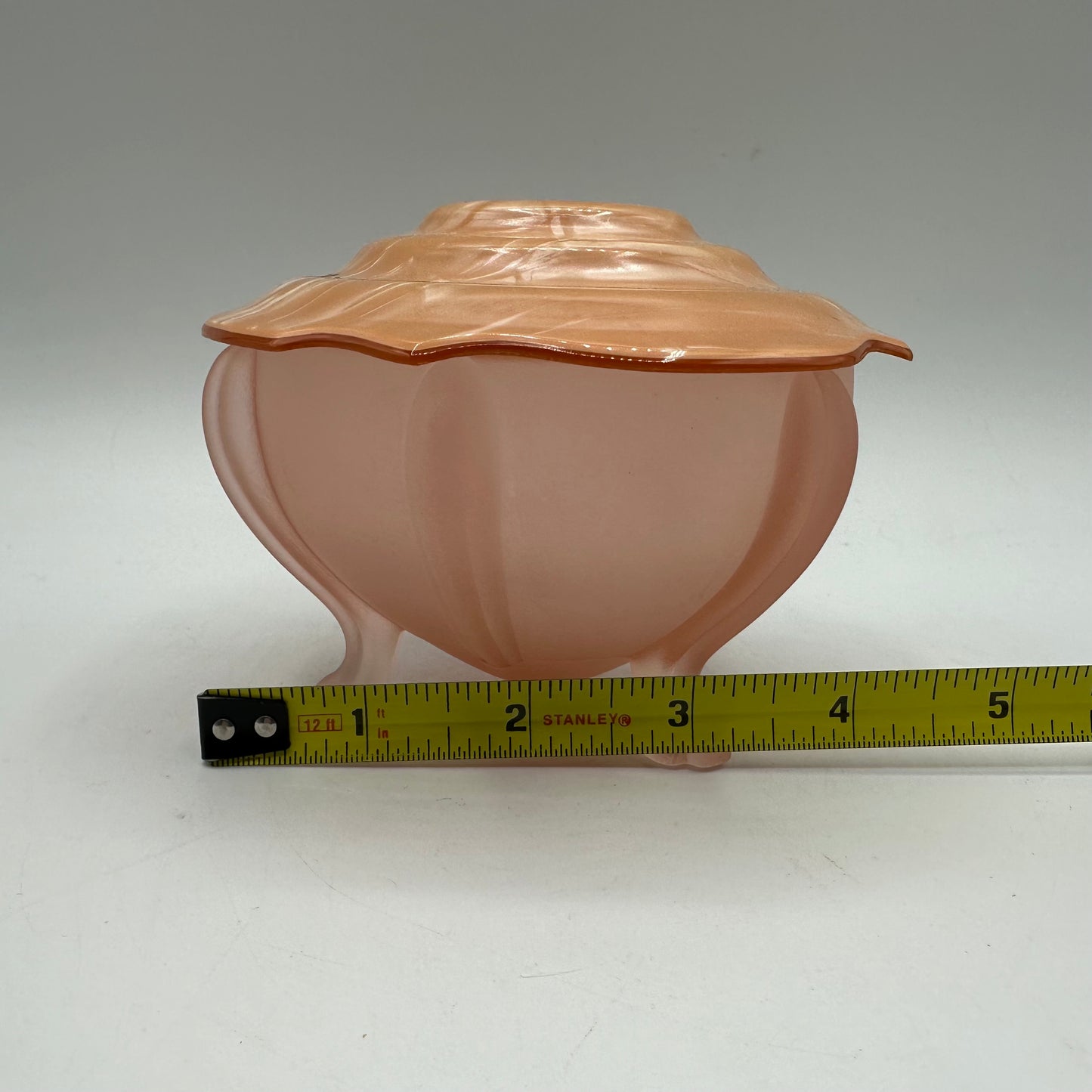 Art Deco Pink Frosted Glass Clawed Foot Powder Jar and Celluloid Lid
