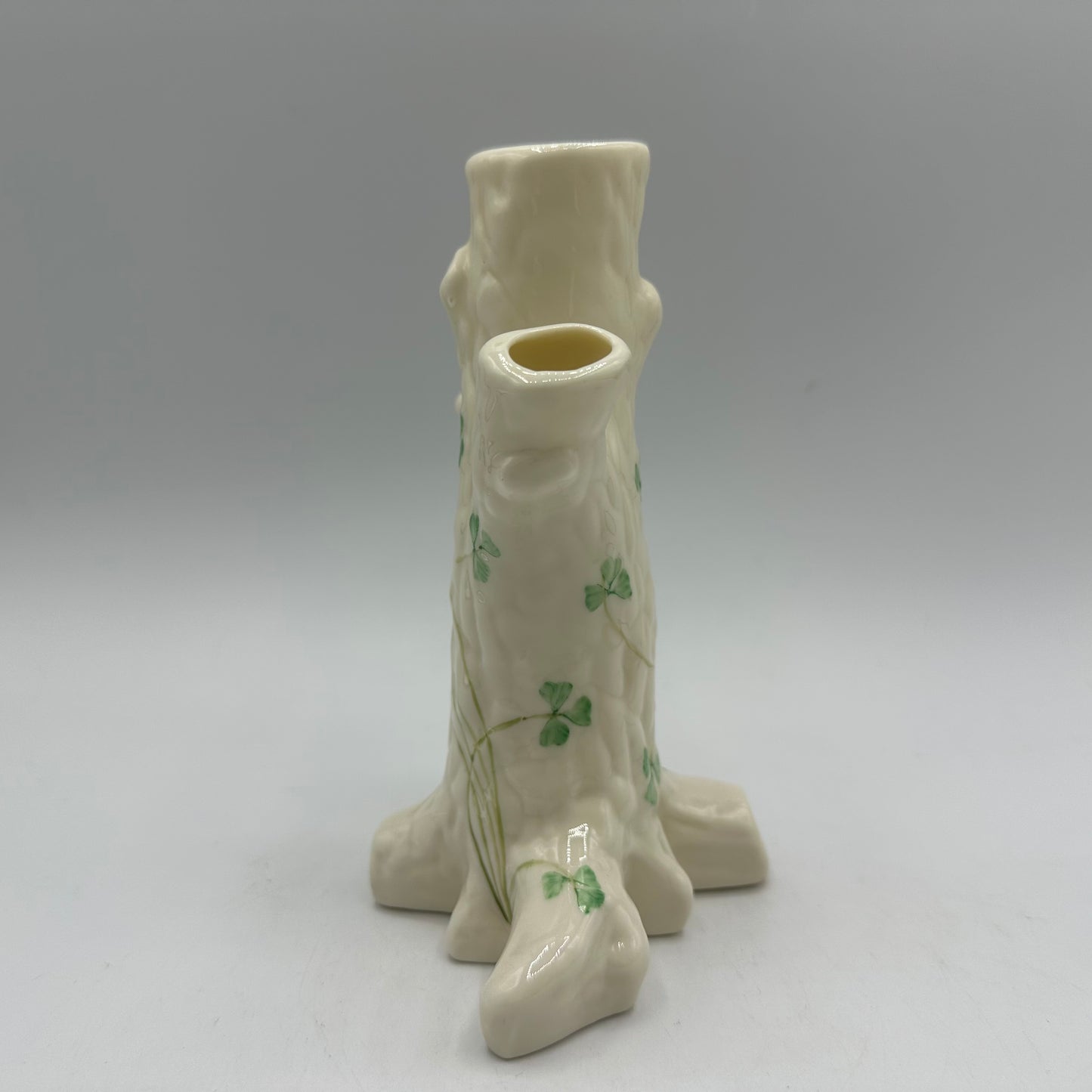 Belleek Tree Stump Triple Bud Vase Shamrock Design 6th Mark