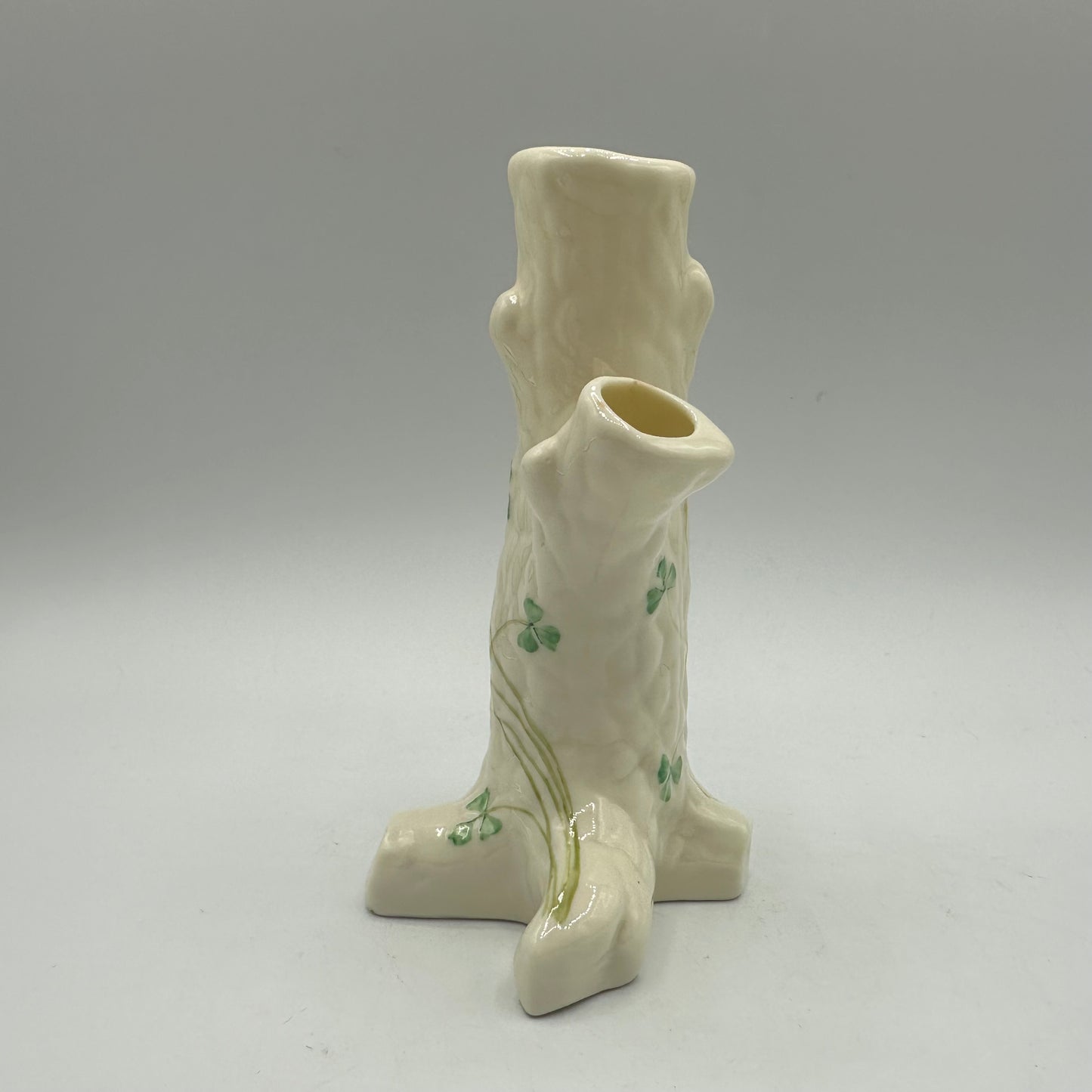 Belleek Tree Stump Triple Bud Vase Shamrock Design 6th Mark