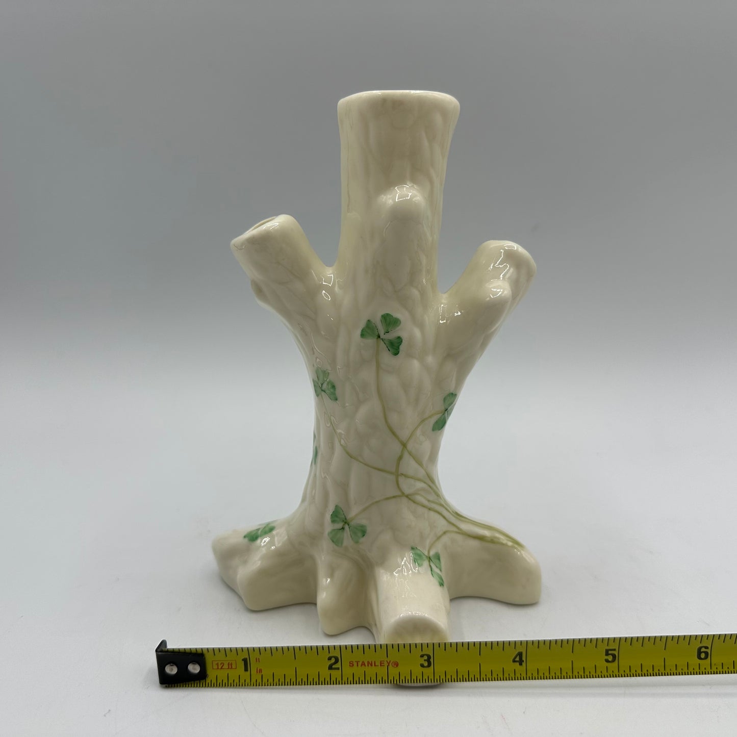 Belleek Tree Stump Triple Bud Vase Shamrock Design 6th Mark