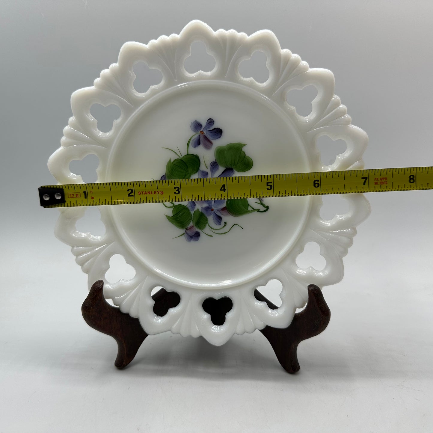 Reticulated Milk Glass Plate With Hand Painted Violets