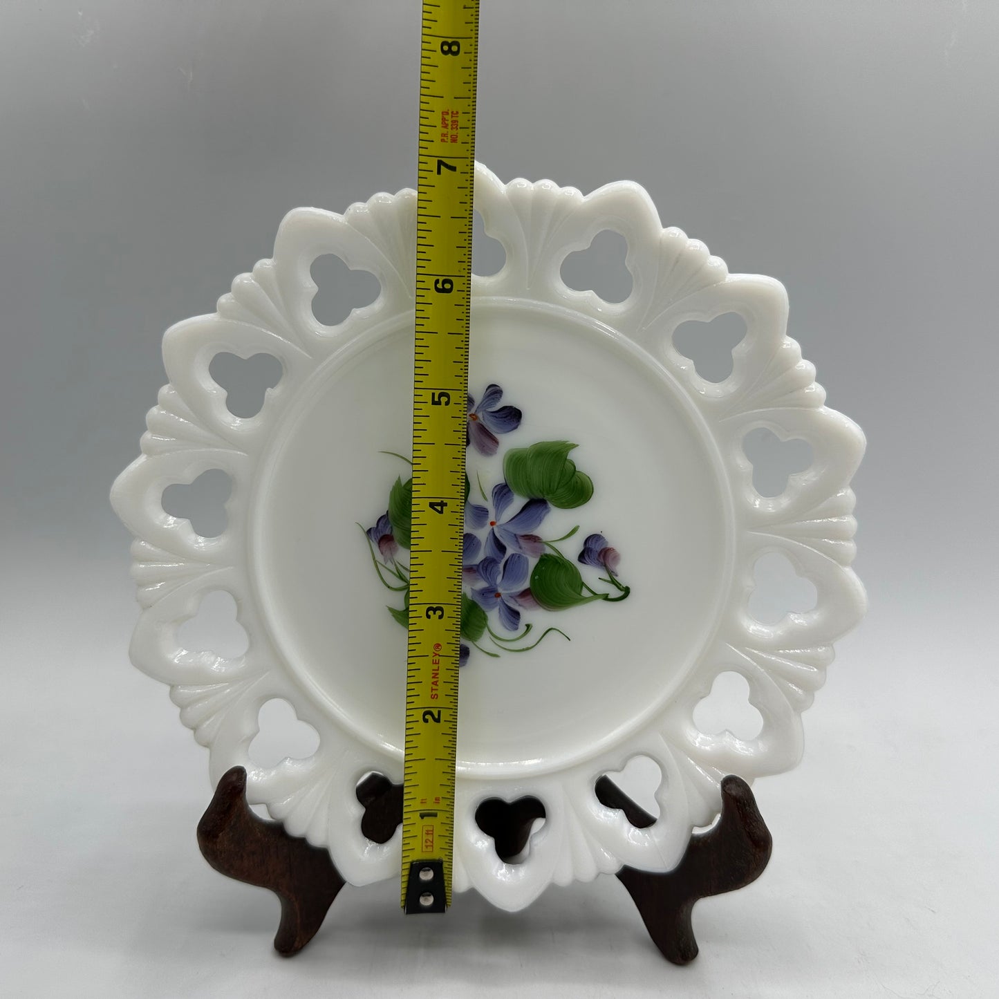 Reticulated Milk Glass Plate With Hand Painted Violets