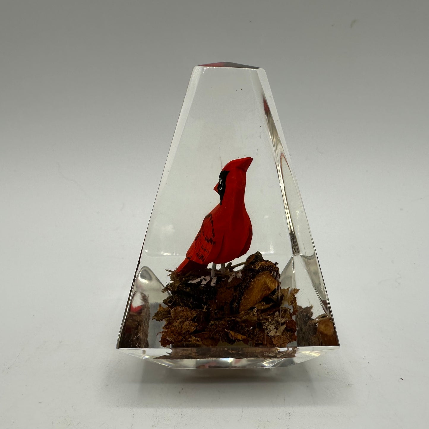 Unique Canada Lucite Encased Wood Sculpted Red Cardinal, Hand Painted