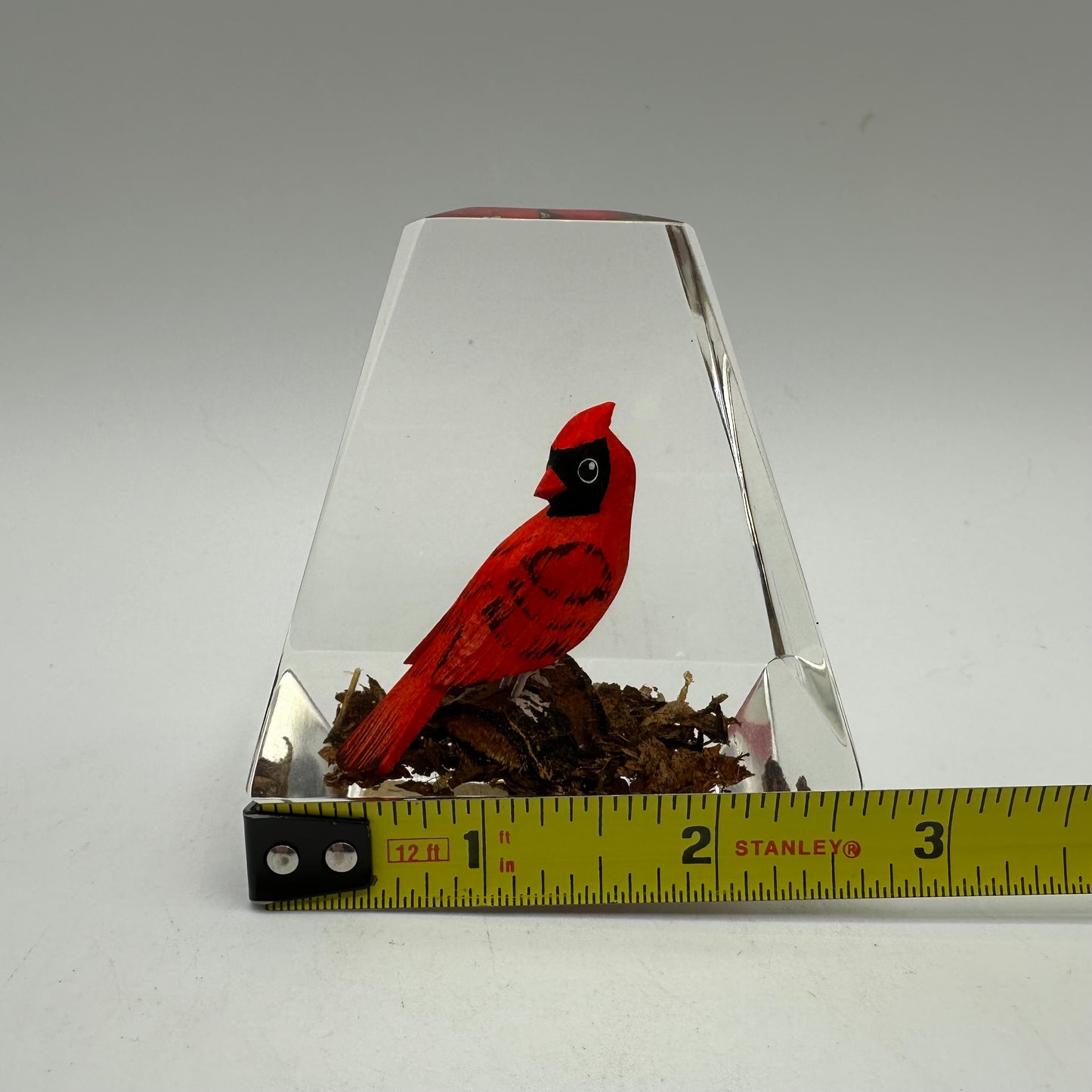 Unique Canada Lucite Encased Wood Sculpted Red Cardinal, Hand Painted