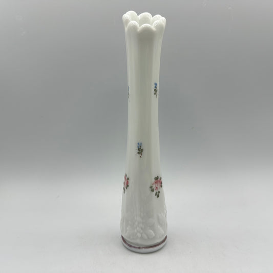 Westmoreland Milk Glass Bud Vase Handpainted 9"