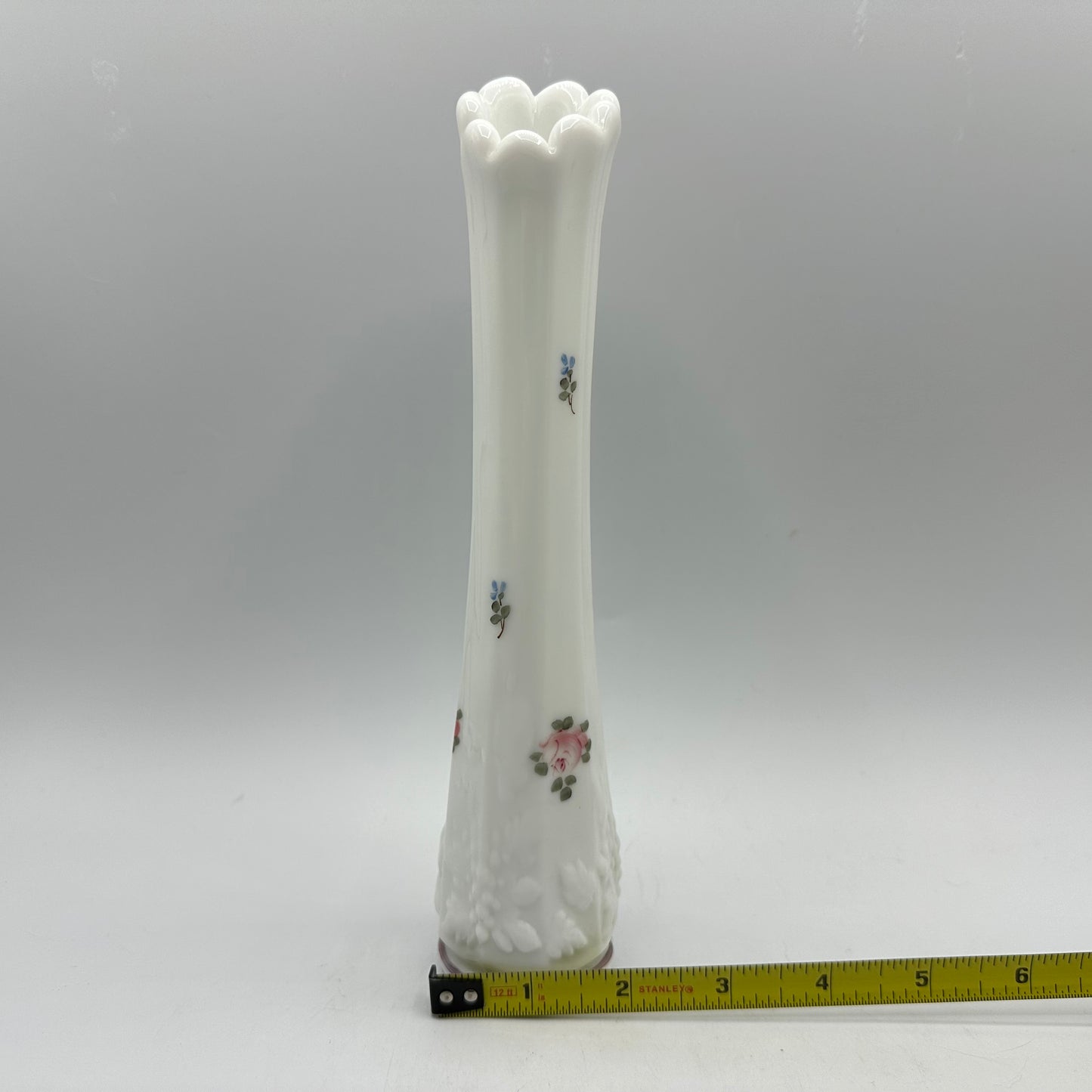 Westmoreland Milk Glass Bud Vase Handpainted 9"