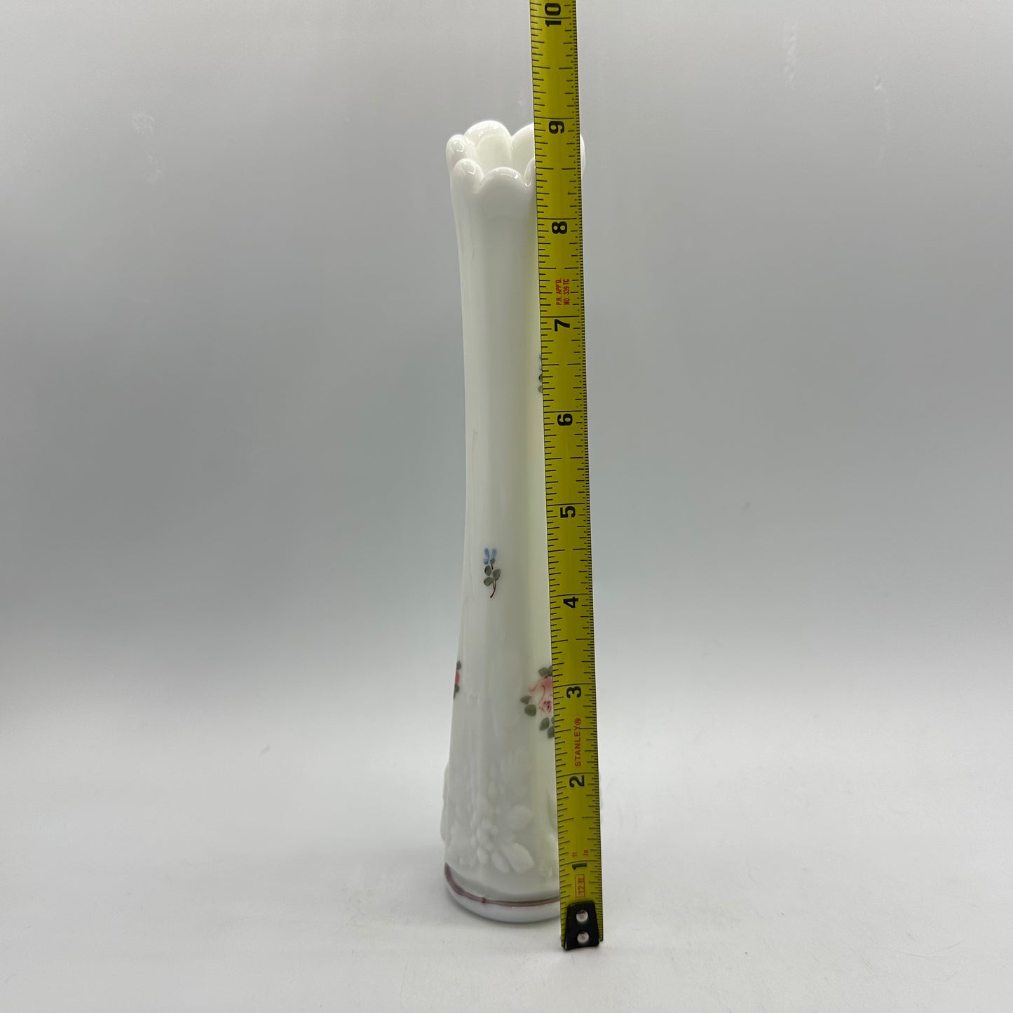 Westmoreland Milk Glass Bud Vase Handpainted 9"