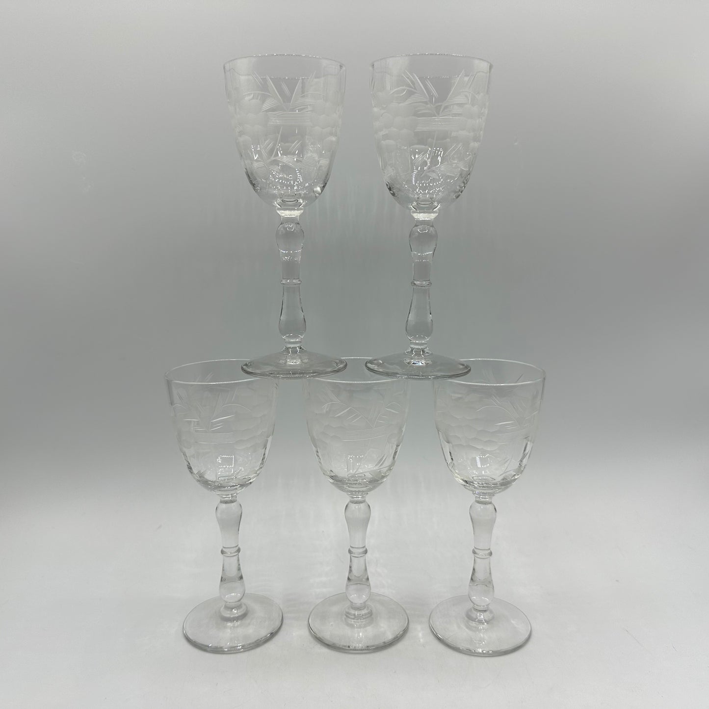 Cordial Glasses Etched Grape Design, Set of 5