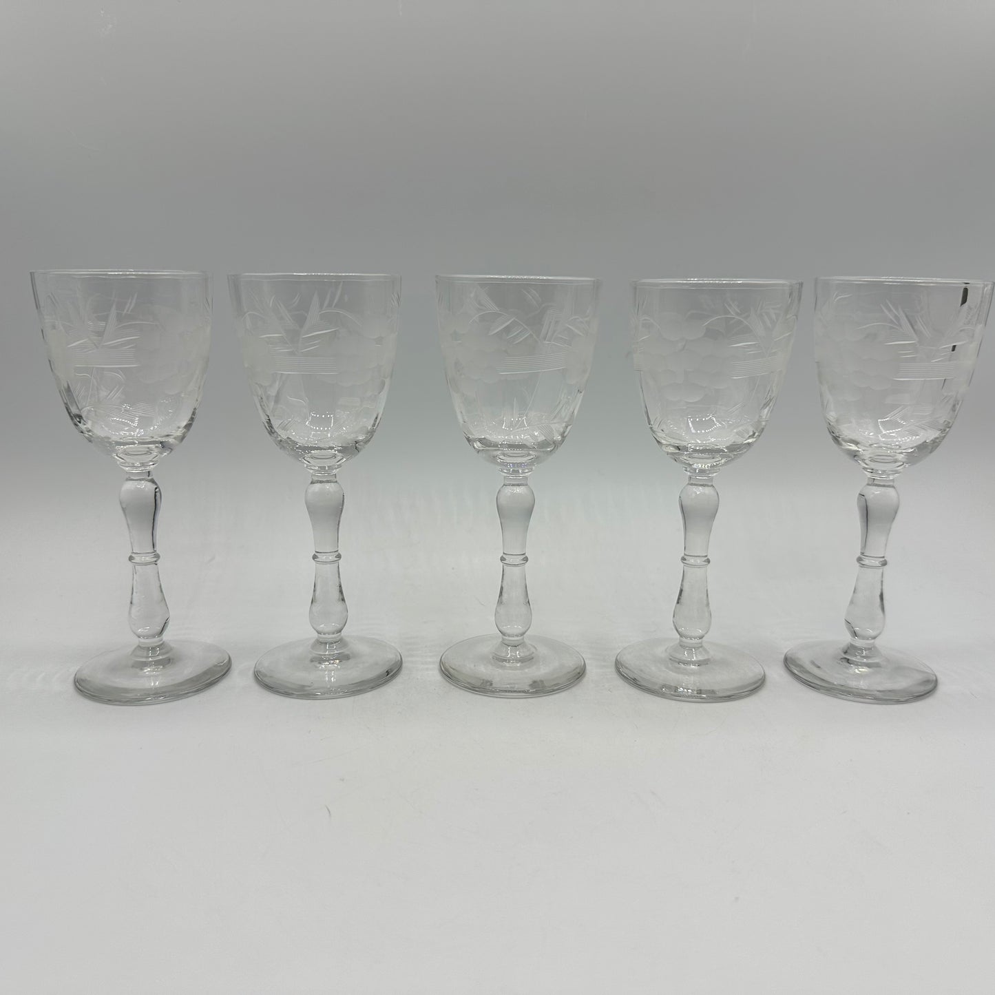 Cordial Glasses Etched Grape Design, Set of 5