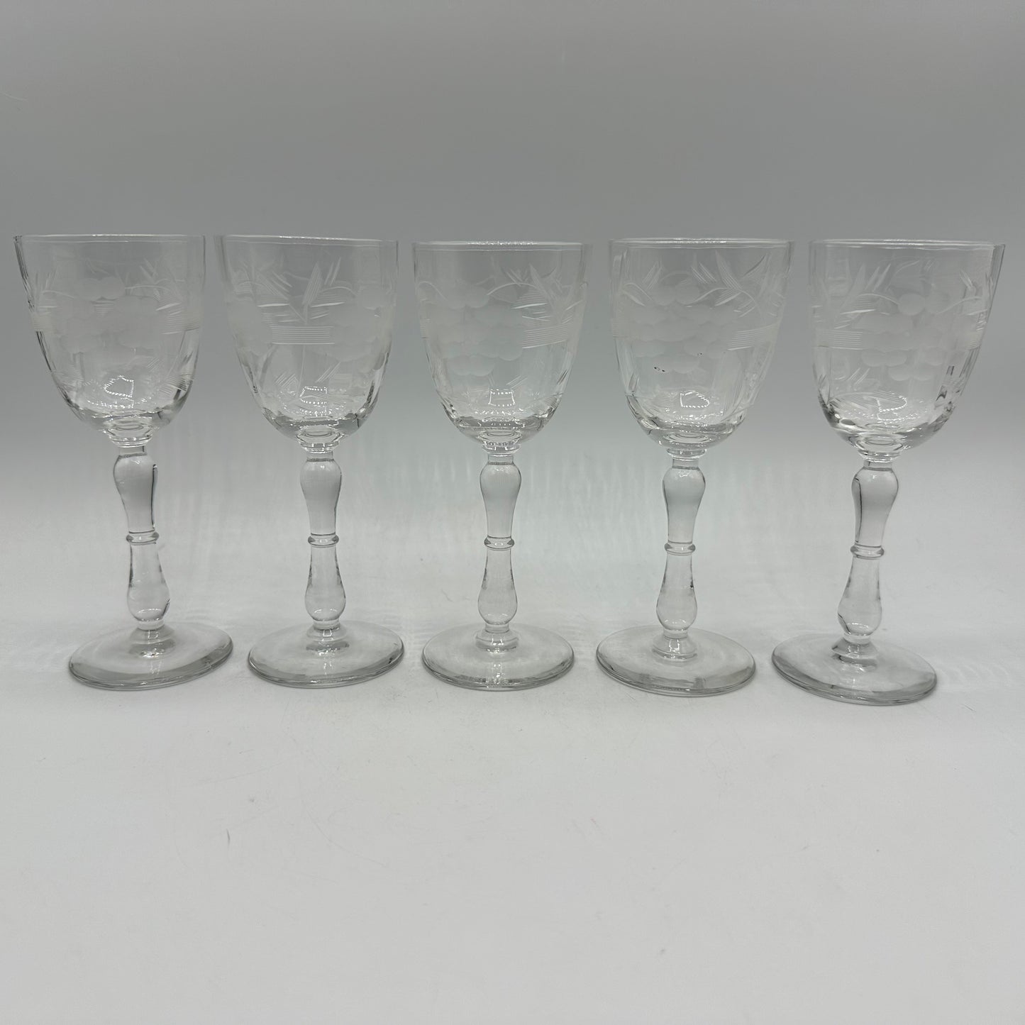 Cordial Glasses Etched Grape Design, Set of 5