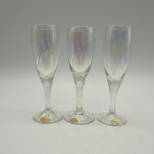 Stemmed Cordial Glasses, Bulgaria, Irridescent, Set of 3