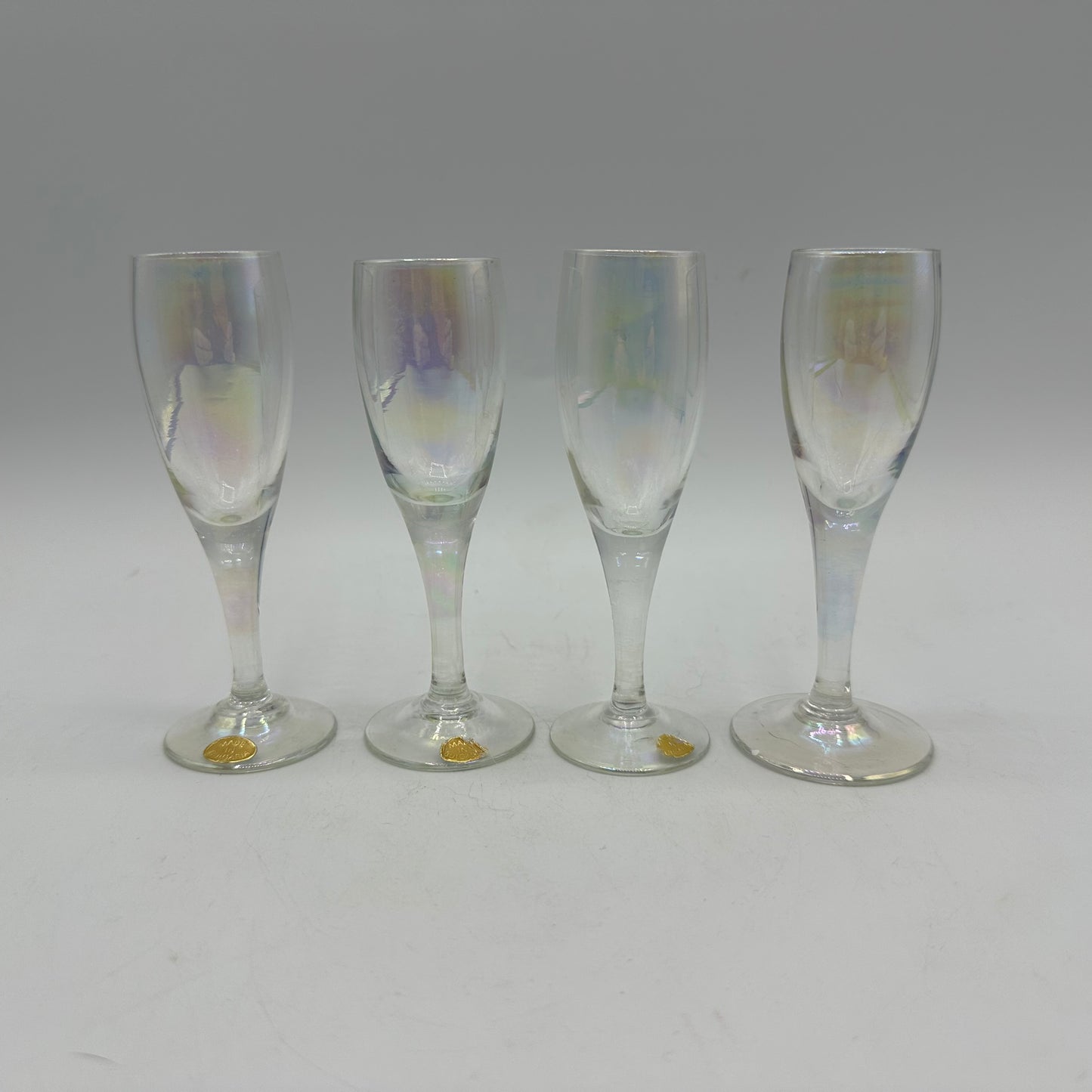 Stemmed Cordial Glasses, Bulgaria, Irridescent, Set of 3