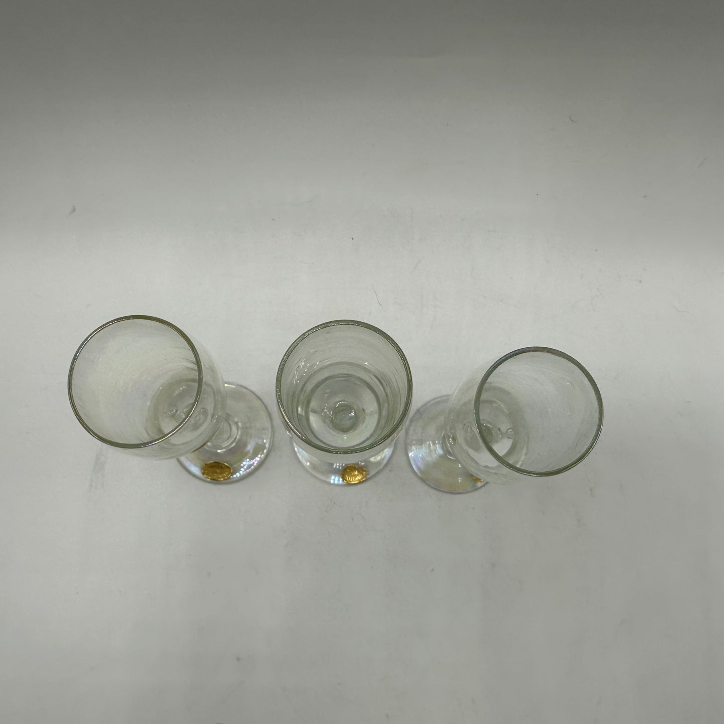 Stemmed Cordial Glasses, Bulgaria, Irridescent, Set of 3