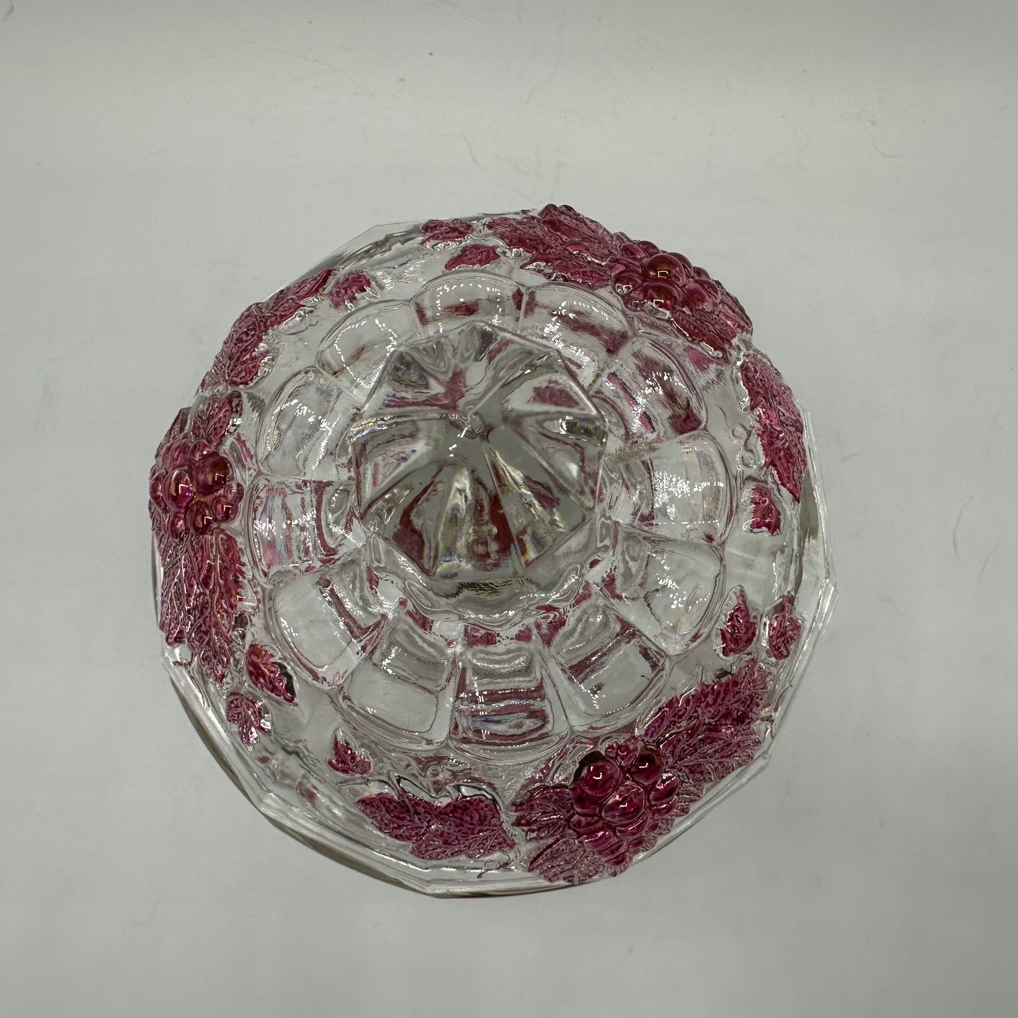 Westmoreland Lidded Candy Dish, Clear With a Red Flash Grape Design