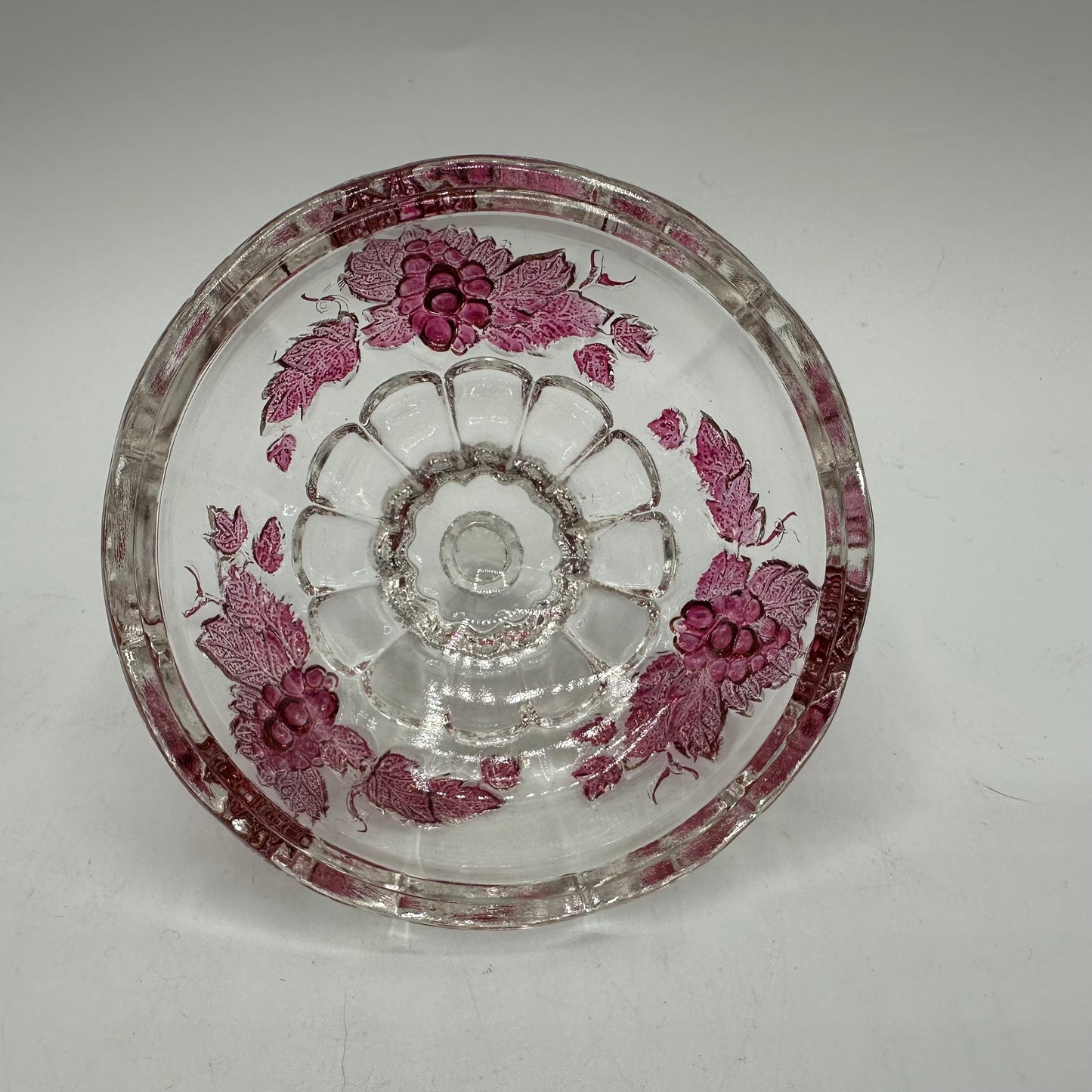 Westmoreland Lidded Candy Dish, Clear With a Red Flash Grape Design
