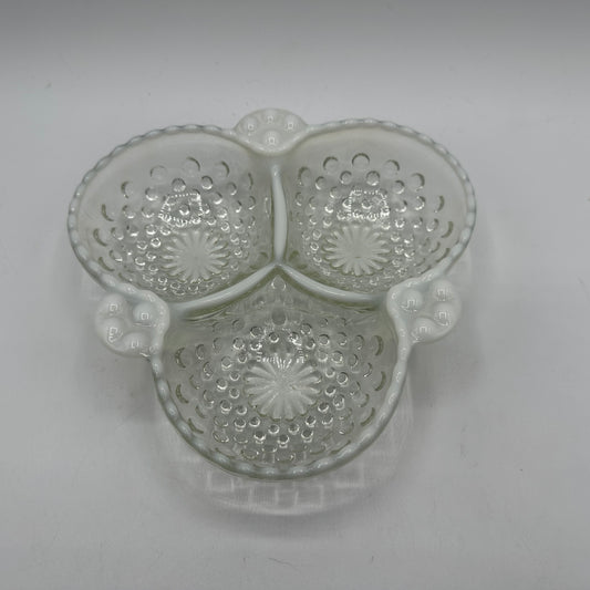 Anchor Hocking Opalescent Moonstone Clover Shape 3 Part Relish Dish