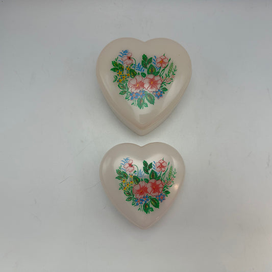Light Pink Floral Heart Shaped Plastic Nesting Trinket Boxes