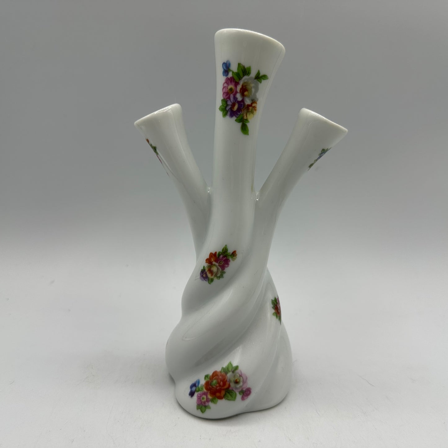 Limoges LEC 3 Finger Bud Vase, Floral Pattern