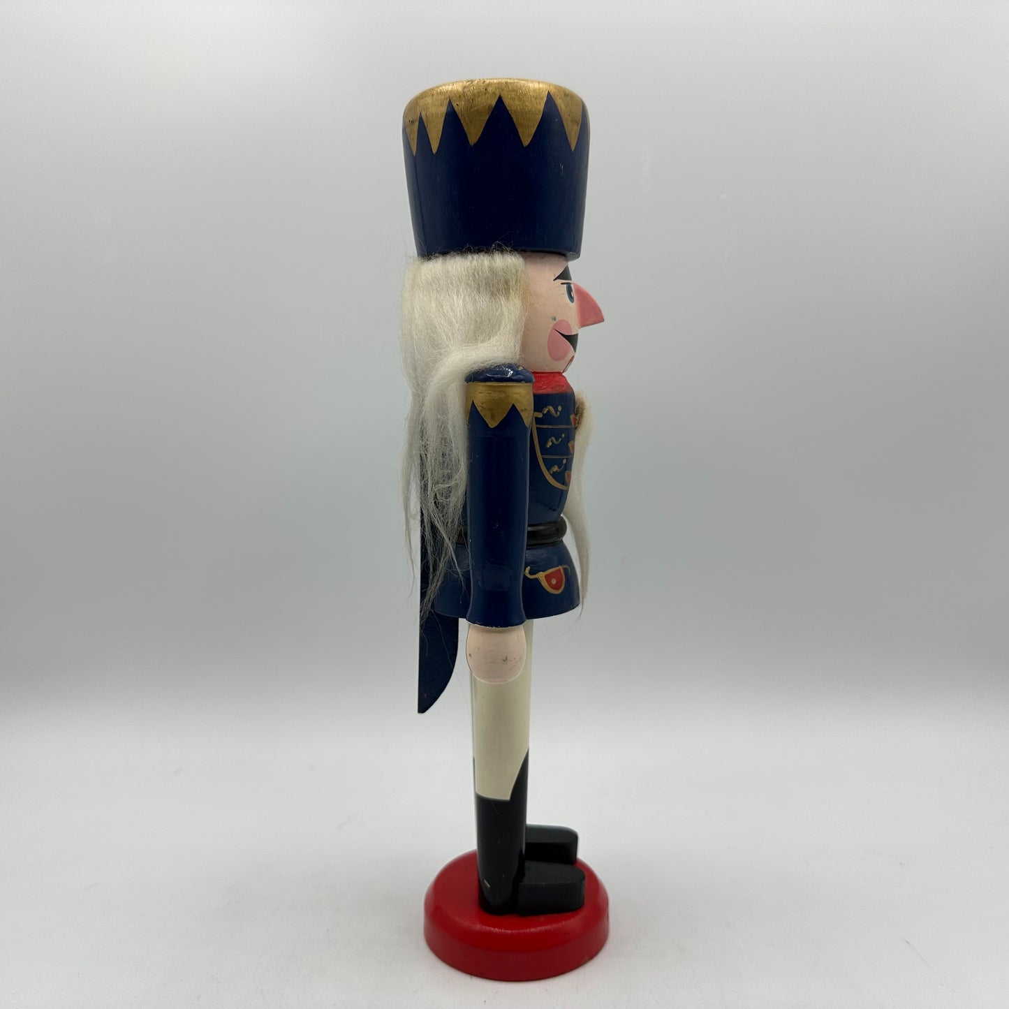 Vintage Wooden Soldier Christmas Nutcracker Hand Painted Blue Gold 10" High