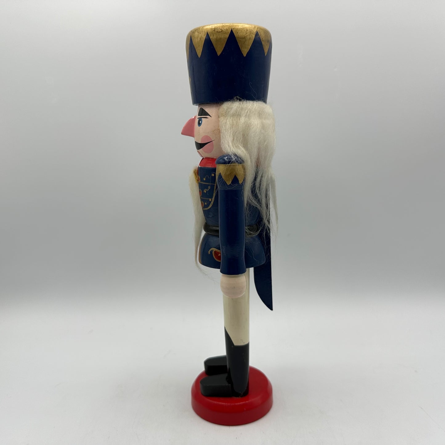 Vintage Wooden Soldier Christmas Nutcracker Hand Painted Blue Gold 10" High