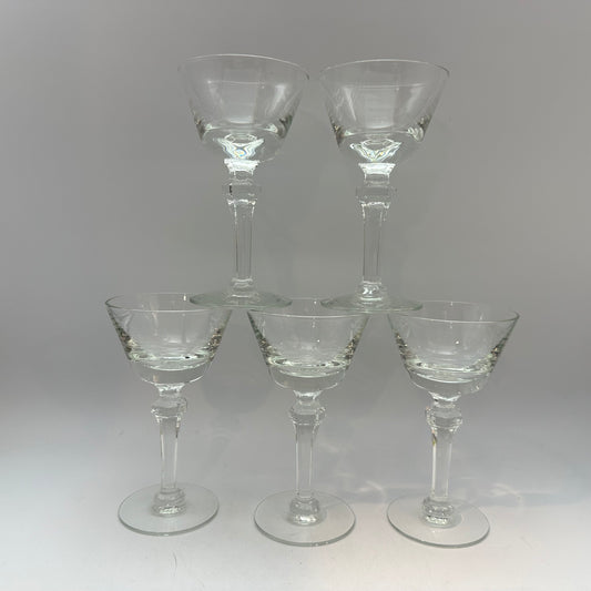 5 Sherry Cordial Aperitif Glasses Vintage Clear Panel Stem