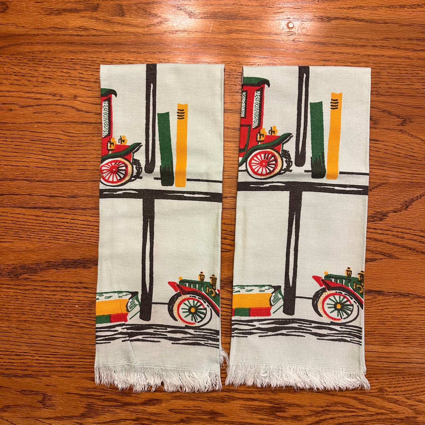 Vintage Cannon Kitchen Cloth Towels Antique Cars- Light Blue, Set of 2